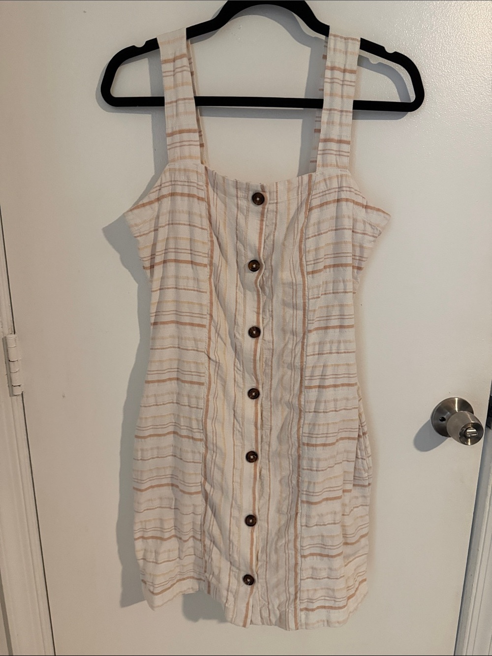 Sleeveless Cream Stripe Button-Front Summer Dress